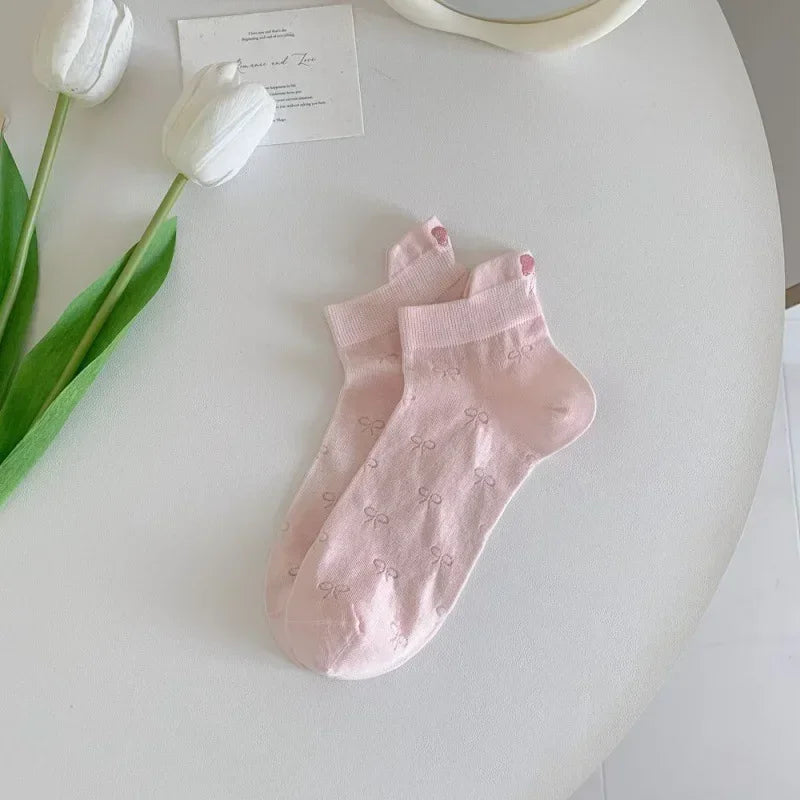 Summer Embroidery Bow Knot Short Socks Harajuku Cute Lolita Casual Funny Ankle Socks Spring Summer Breathable Female Tube Sock