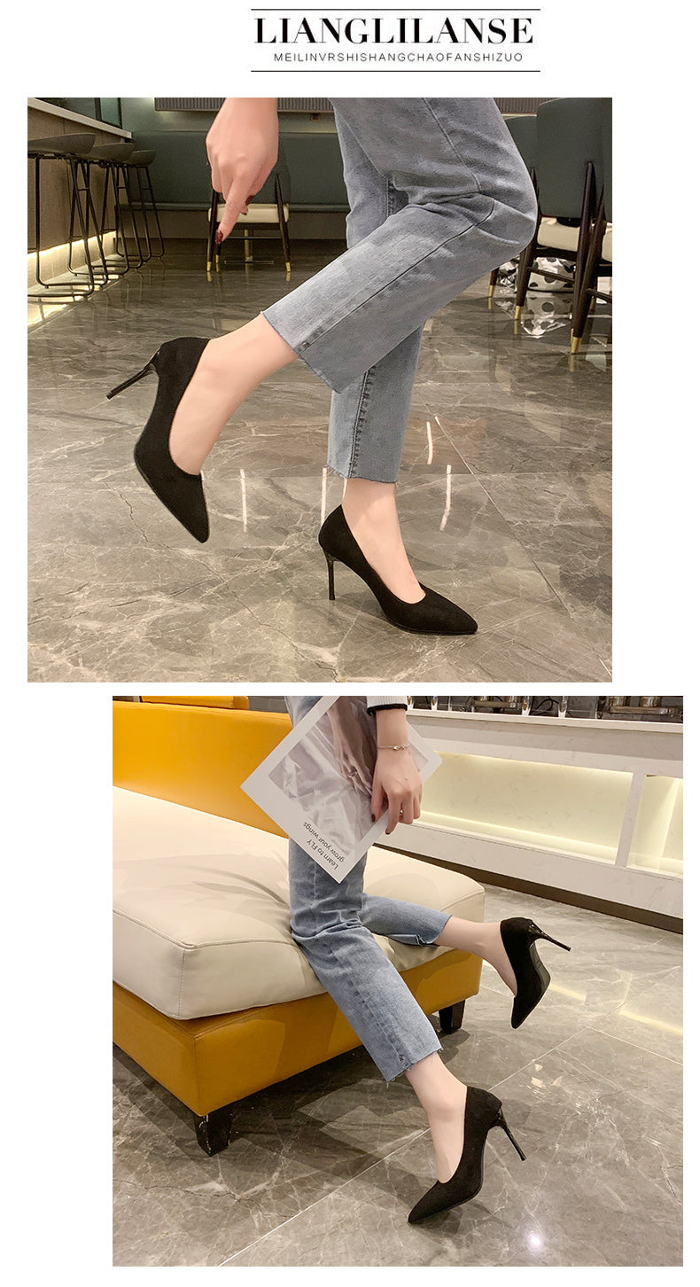 Women New Mid Heeled Sandals Black 6-8-10cm Pointed Thin Heeled Baotou Banquet High Heeled Shoes Womens Shoes Tacones Mujer