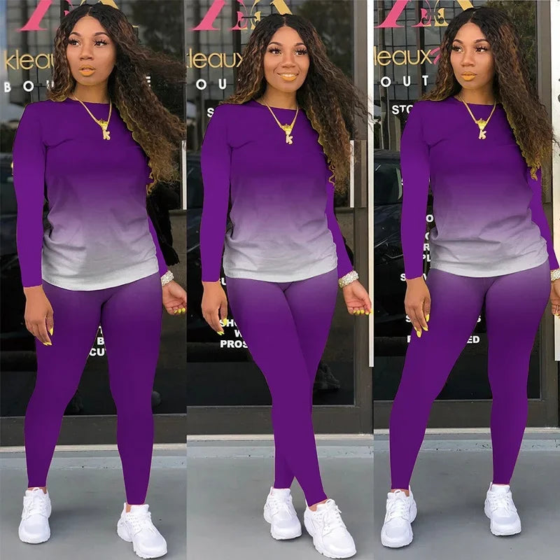 2025 Women's Casual Two-Piece Suit, Gradual Change Long Sleeved Trousers Sports Trend