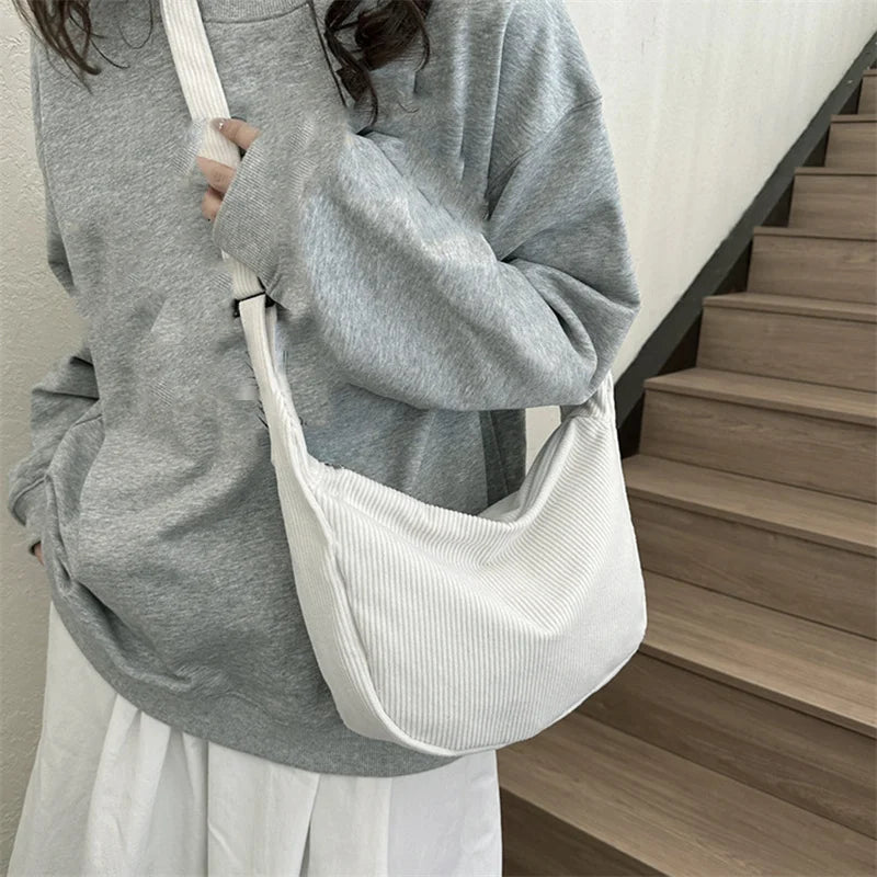 Corduroy Lazy Wind Everything Japanese Literary Single Shoulder Crossbody Student Casual Korean Female Simple Dumpling Bag