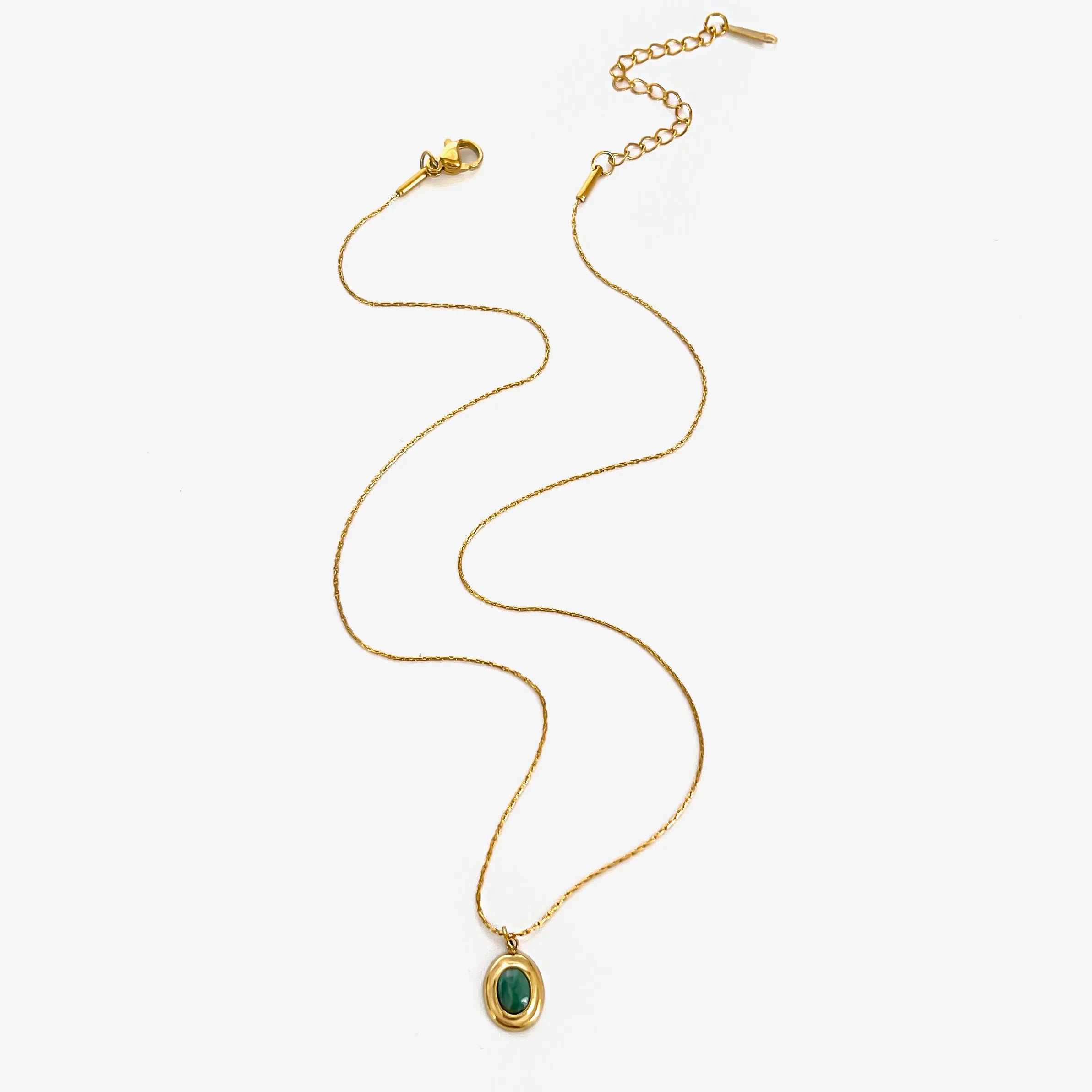 GHIDBK Fashionable Stainless Steel Natural Stone Pendant Necklace Gold-Plated Women's Party Dailys Versatile Jewelry Gifts