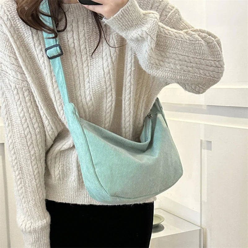 Corduroy Lazy Wind Everything Japanese Literary Single Shoulder Crossbody Student Casual Korean Female Simple Dumpling Bag