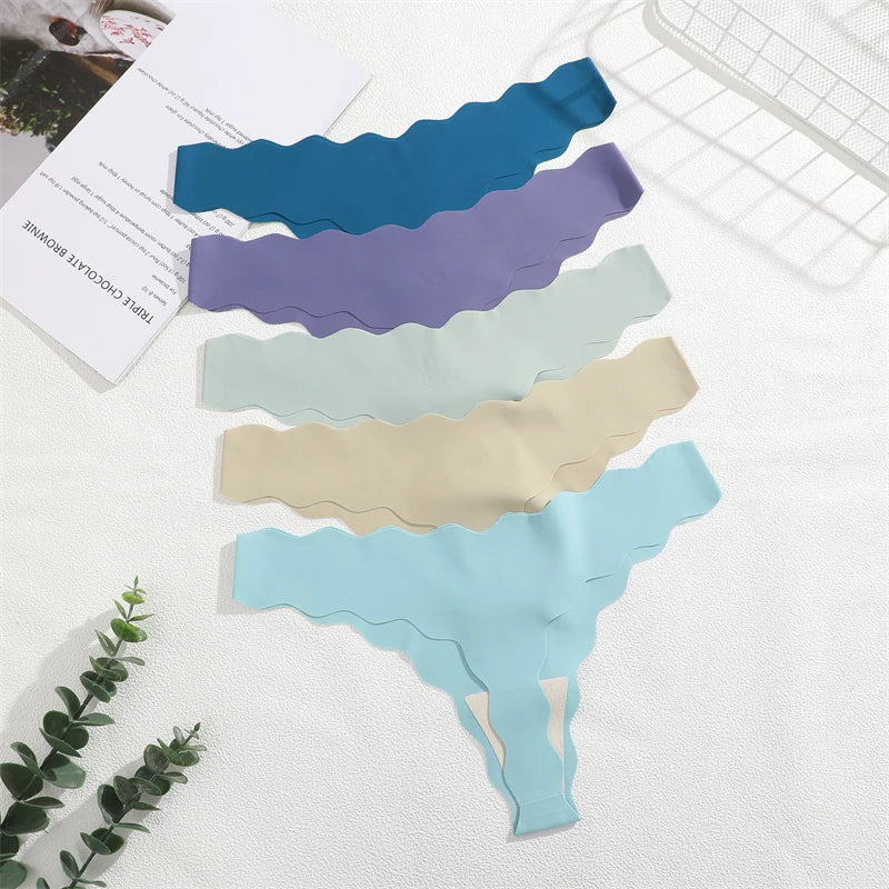 4Pcs Seamless Invisible Thongs Underwear for Women Low Waist Sexy Wave Belt T-Back Breathable Stretchy G-String Panties Lingerie