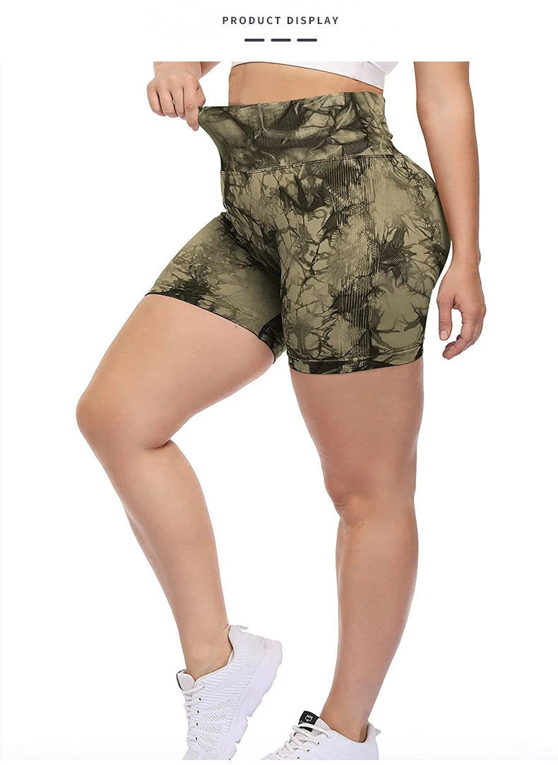 Seamless High Waist Shorts Women Tie Dye Shorts Sexy Hip Liftting Stretchy Yoga Shorts Workout Running Knited Skinny Gym Shorts