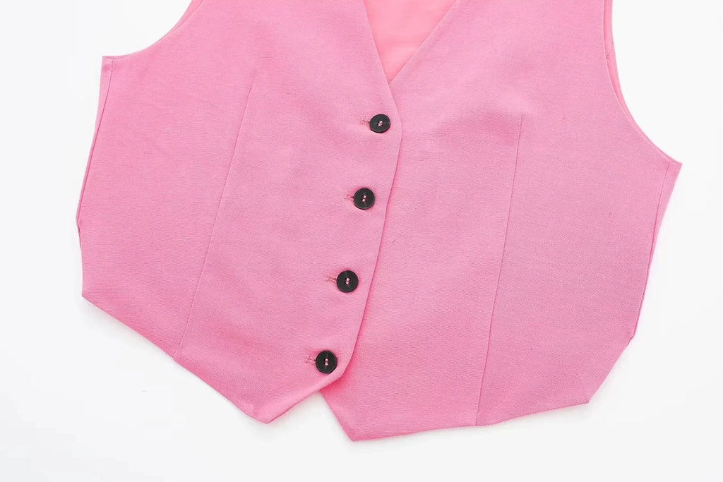 HH Women 2 Piece Vest Shorts Set V Neck Button Waistcoat High Waist Pleated Shorts Office Lady Casual Business Solid Suit