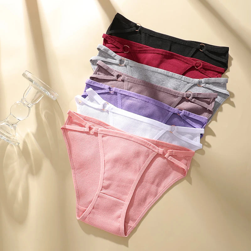 4PCS/SET Stripes Women Cotton Panties Women Sexy Low Rise Briefs Female Breathbale Underwear Button Design Pattern Soft Lingerie