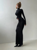 Sisterlinda Autumn New Style Long Dress Woman Turtleneck Full Sleeve Skinny High Stretch Daily Casual Fashion Elegant Vestidos