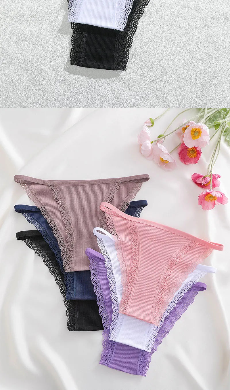 FIENTOO 6PCS Sexy Low-Waist Briefs Lace Cotton Panties for Women Female Soft Underwear Girls Elastic Intimates Sexy Lingerie