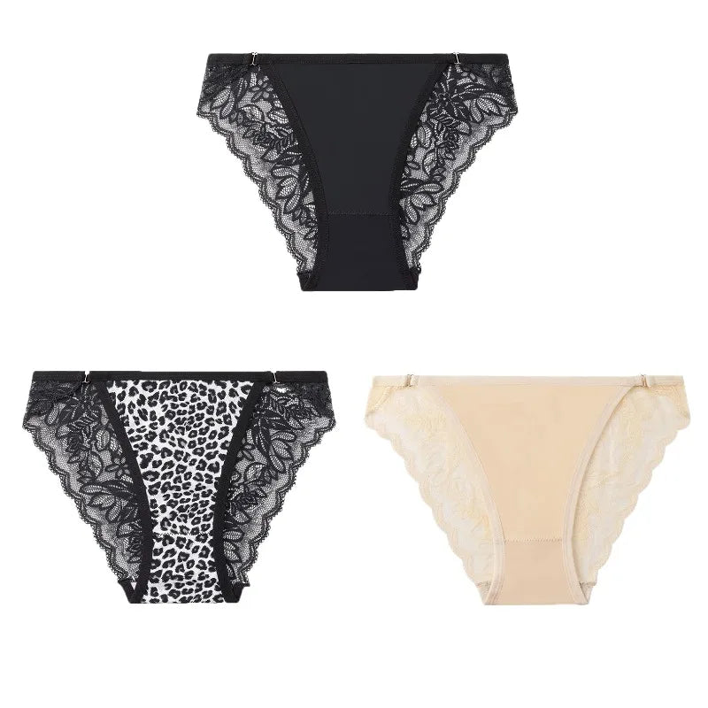 TrowBridge 3PCS/Set Women's Panties Sweet Hollow Out Lace Underwear Leopard Sexy Lingerie Fashion Ladies Briefs Cozy Underpants