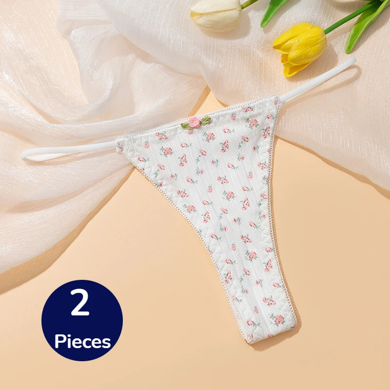 WarmSteps 2PCS Sweet Women's Panties High Quality Printed Bikini Sexy Lingerie Fashion Lingerie Comfortable Breathable Underpant