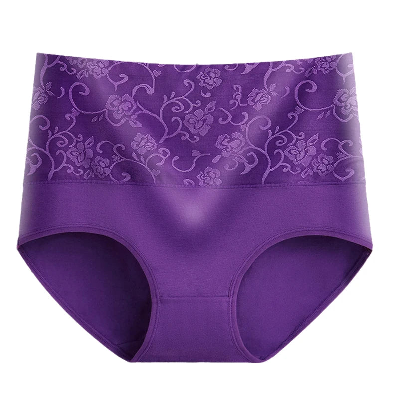 2PCS Plus Size Women's Cotton Underwear High Waisted Tummy Control Panties Full Coverage Briefs Jacquard Ladies Panty
