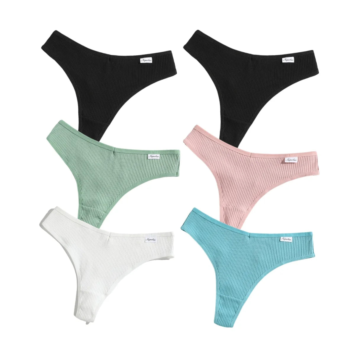 6Pcs/Set Women Cotton Thongs Female Ribbed Panties Low Rise G-String Sexy Underwear Solid Color Bikini Soft S-XL Intimates