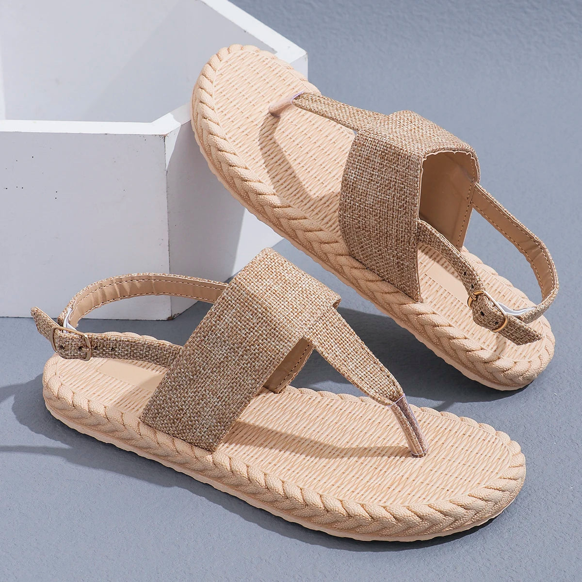 Women's fashion trend non-slip wear comfortable soft soled linen strap sandals