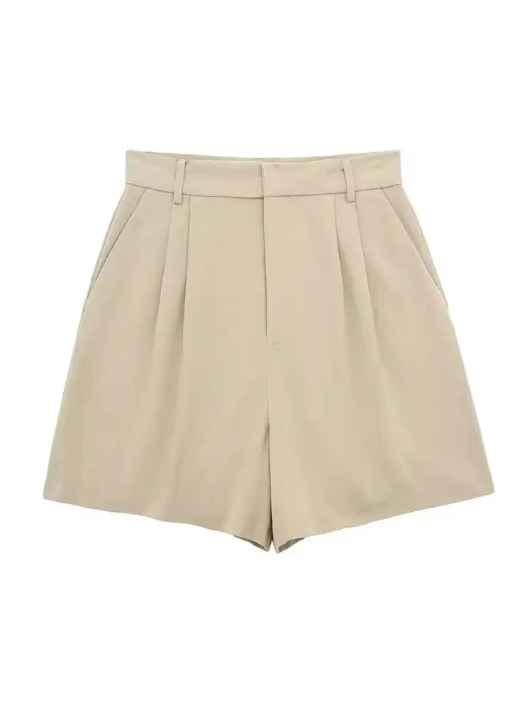 HH Women 2 Piece Vest Shorts Set V Neck Button Waistcoat High Waist Pleated Shorts Office Lady Casual Business Solid Suit