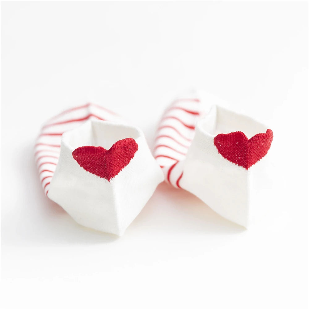 Chic Cute 3D Red Love Heart Heel Striped Short Ankle Socks Funny Girls' Happy Fresh Fashion Summer Literary Sokken Dropship