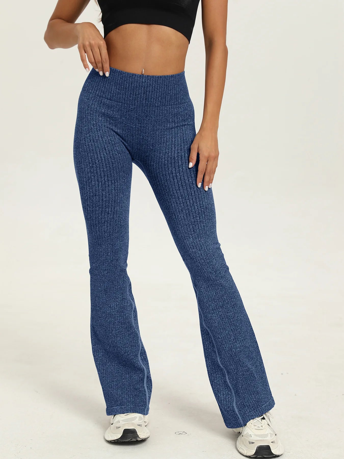 New Micro Bell-bottoms Women Seamless Slim Leggings Solid Ribbed Knited Leggings High Waist High Elastic Yoga Fitness Pants