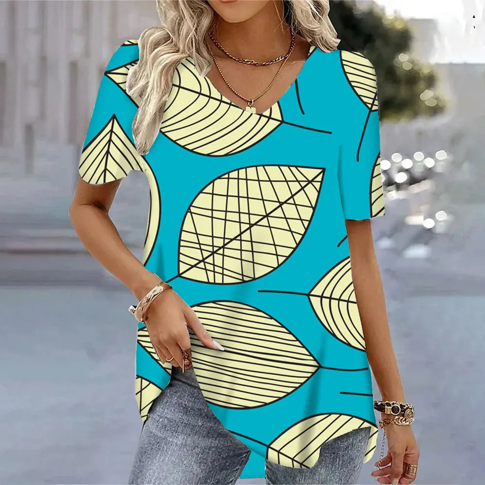 3D Butterfly Printed Short Sleeve T-shirt Korean Style Women's Clothes 2024 V-neck Short Sleeves Tees Shirt Loose Casual Blouses