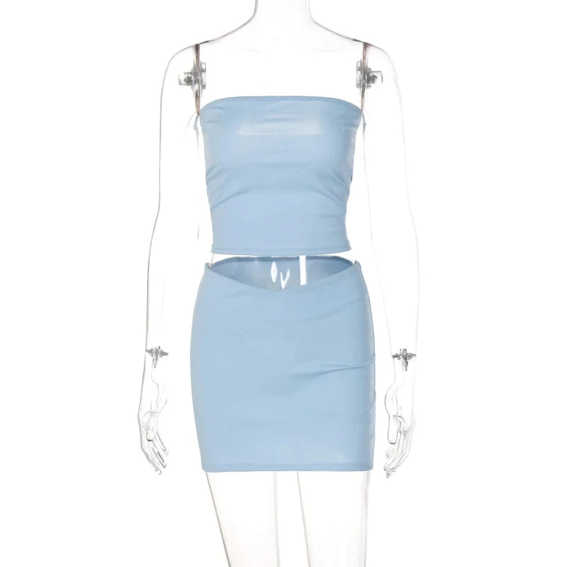Dulzura Women 2025 Spring Tube Tops Mini Skirts Party Club Two Piece Matching Sets Vacation Outfits Wholesale Items For Business