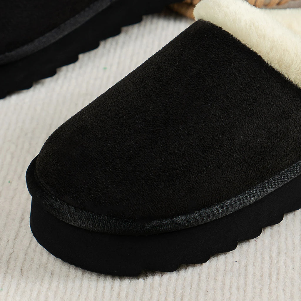 Winter fashion women's fluffy thick-soled casual shoes, thick-soled indoor anti-slip and warm with fur lining