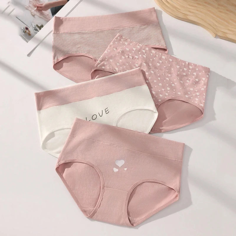 4Pcs Women Cotton Panties High Waist Underwear Print Ladies Briefs Soft Underpants Breathable Plus Size M-4XL Sexy Lingerie