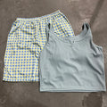 Korean Style Sexy Cute Little Emerald Flower Vest Women's Home Clothes With Chest Cushion Comfortable Cotton Pajamas Set