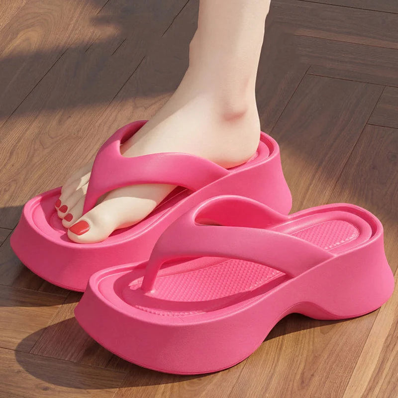 2026 Summer Chunky Heel Flip Flops Women Fashion Clip Toe Thick Platform Slippers Woman Non Slip Increase Thick Bottom Sandals