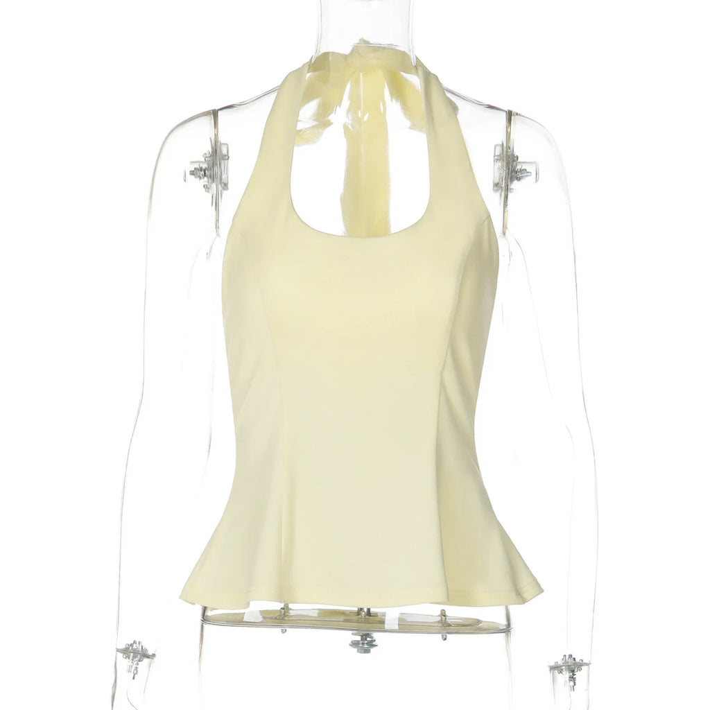 Dulzura Halter Backless Slim Lace Up Corset Tank Top Women'S Fashion Sexy Casual Y2K Top Party Club Street Style Summer Clothes