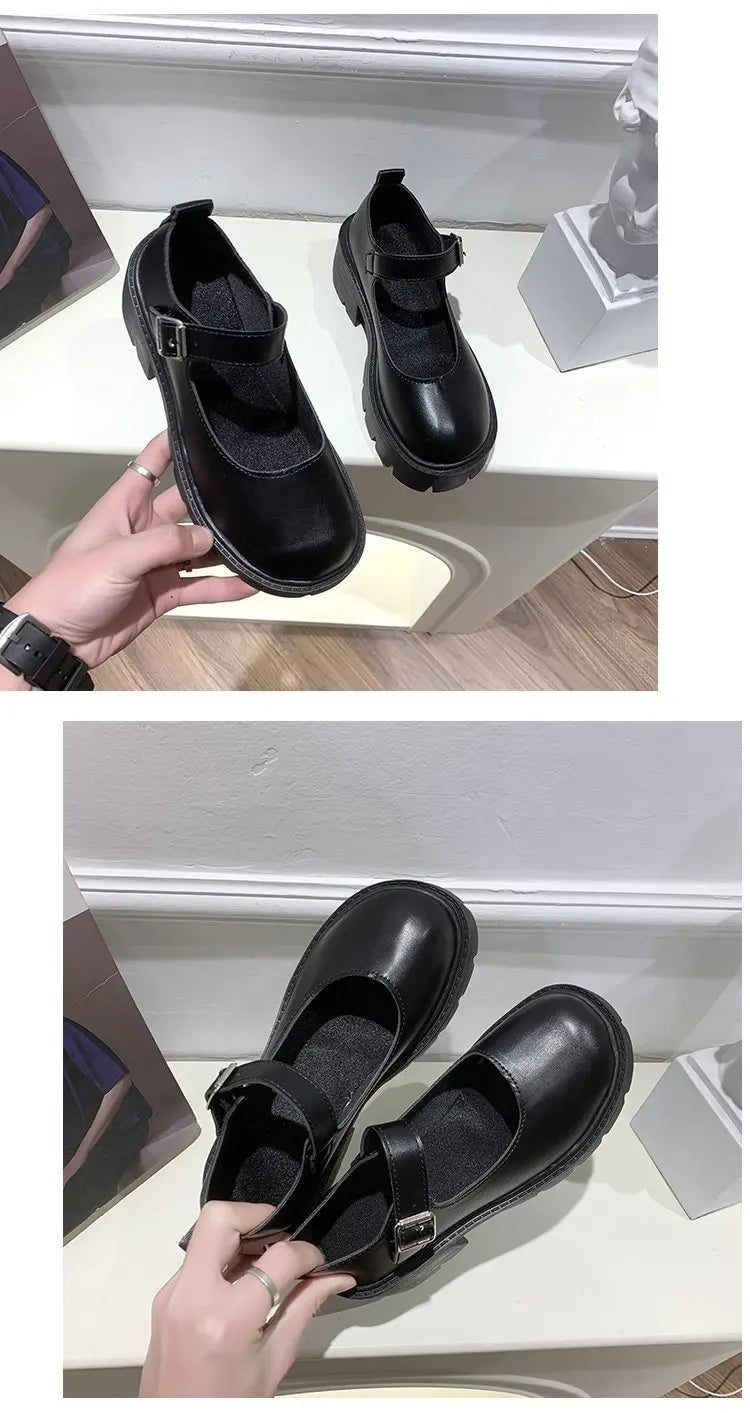 Lolita Shoes Japanese Girl Platform Black high heels fashion Round Toe Mary Jane Women Patent faux Leather Student Cosplay Shoes