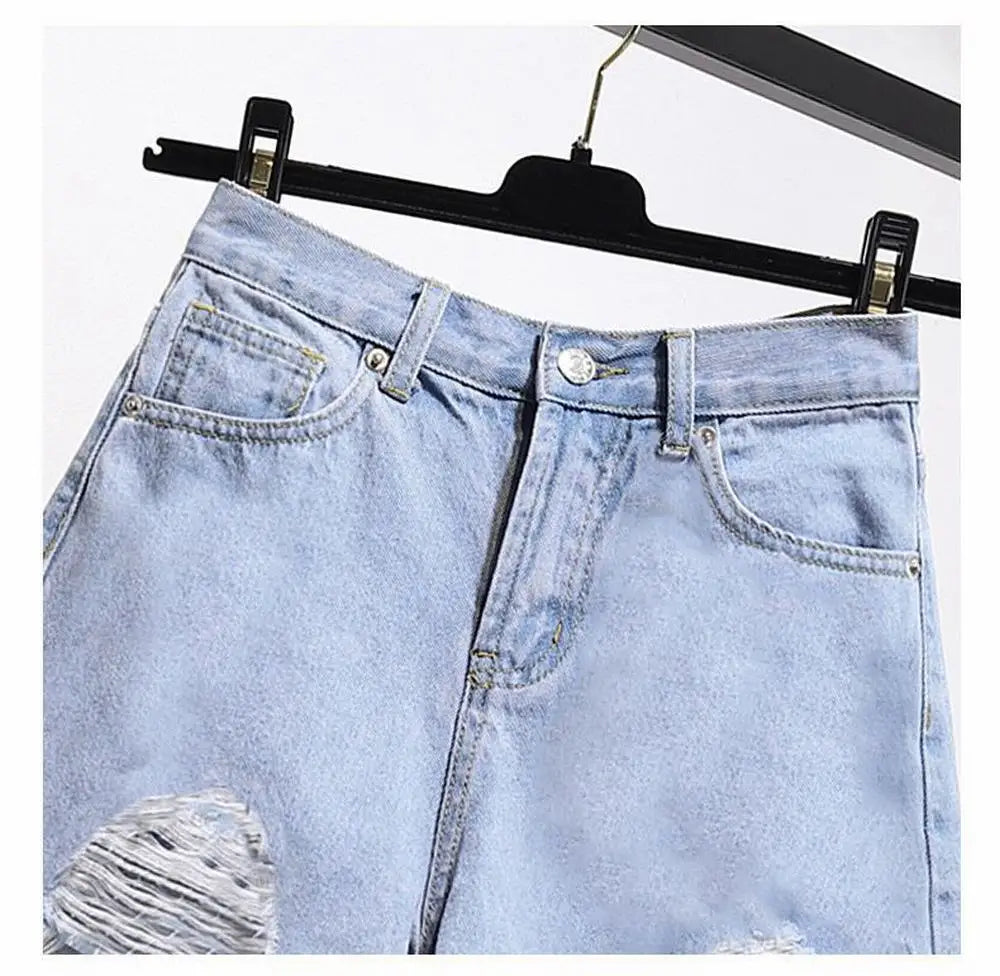 Summer Women's Cowboy Shorts Korean High Waist Casual Denim Shorts Pocket Tassel Perforated Ripped Holes Y2K Girls White Jeans