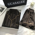 1 Set Women's Elegant Lounge Set Plus Size Satin Striped Button Up Short  Sleeve Shirt & Pants Pajamas