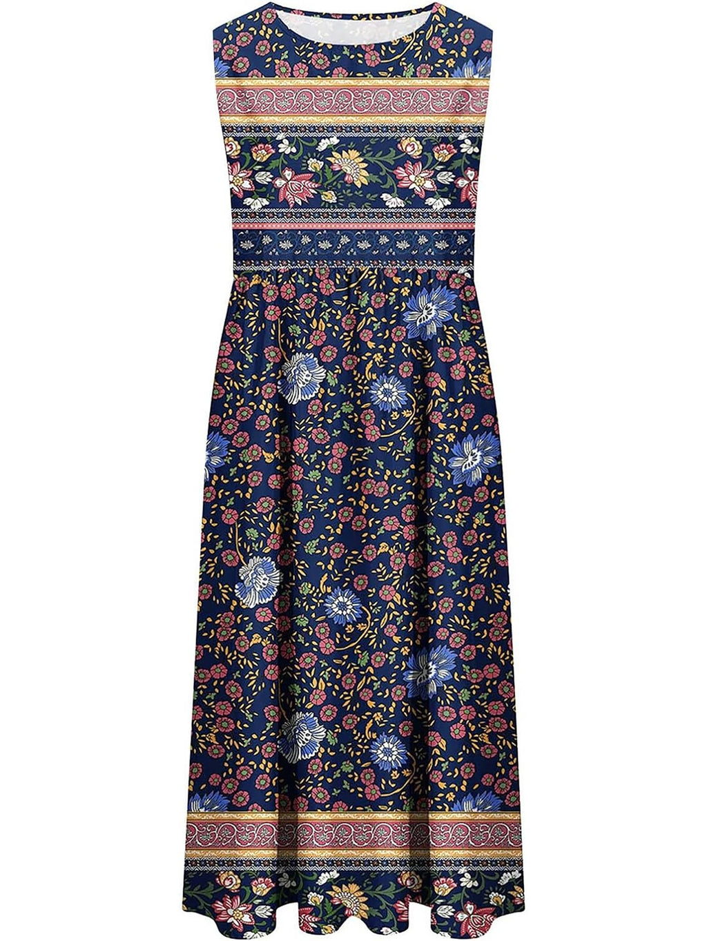 2025 summer new! Women's sleeveless Bohemian floral casual beach MIDI sundress with pockets flowing and loose
