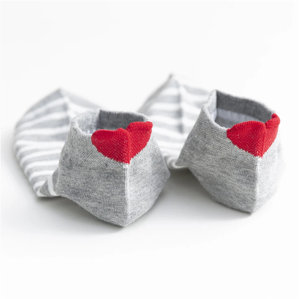 Chic Cute 3D Red Love Heart Heel Striped Short Ankle Socks Funny Girls' Happy Fresh Fashion Summer Literary Sokken Dropship