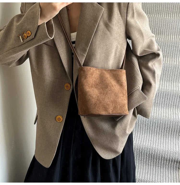 Mini Shoulder Bag Retro Leopard Print Women Crossbody Bucket Bag Fashion Ins Korean Style Faux Suede Fall New Simple Tote Bag