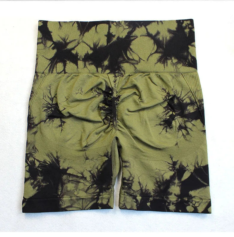 Seamless High Waist Shorts Women Tie Dye Shorts Sexy Hip Liftting Stretchy Yoga Shorts Workout Running Knited Skinny Gym Shorts