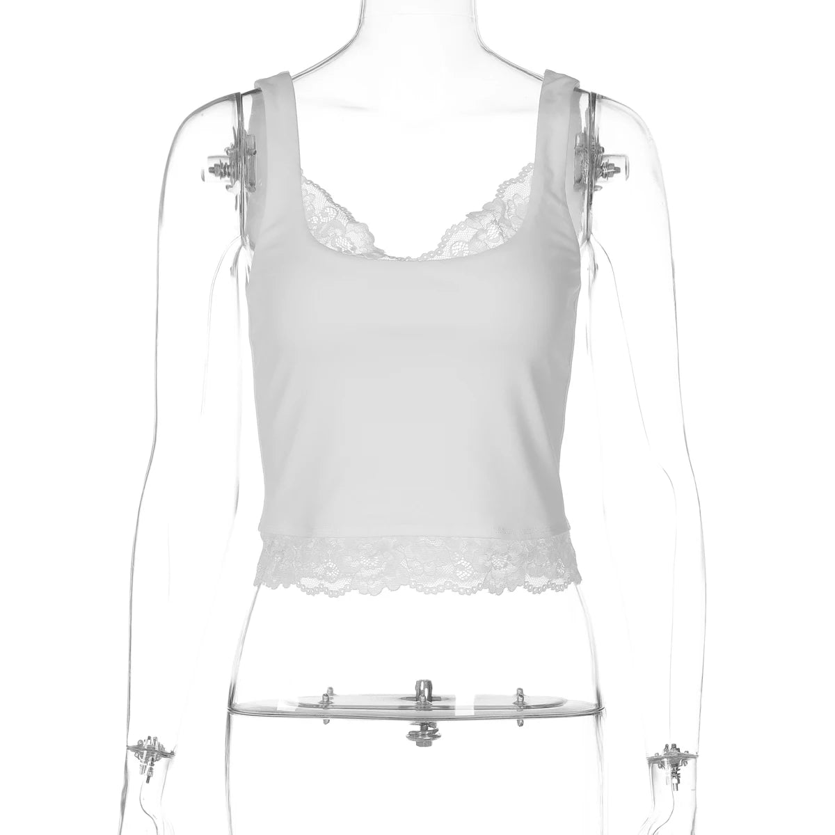 Hugcitar 2026 Fashion Square Neck Patchwork Lace Straps Sexy Crop Tank Top Spring Summer Women Clothes Holiday Streetwear Club
