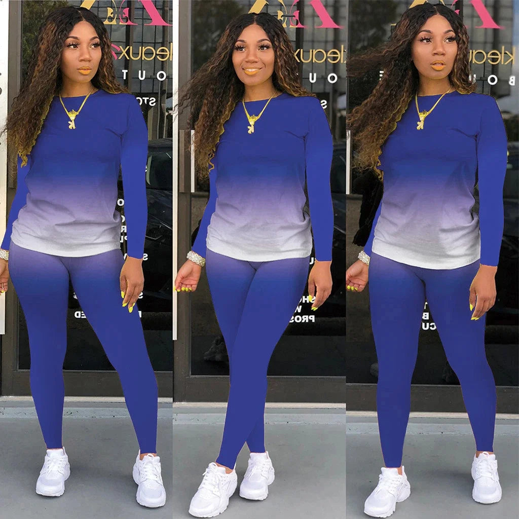 2025 Women's Casual Two-Piece Suit, Gradual Change Long Sleeved Trousers Sports Trend