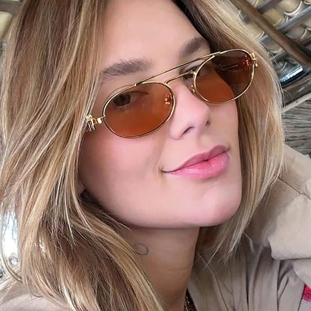 Fashion Punk Double Beam Sunglasses Women Men Retro Brand Designer Small Frame Sun Glasses Female Trendy Sunshade Eyewear UV400