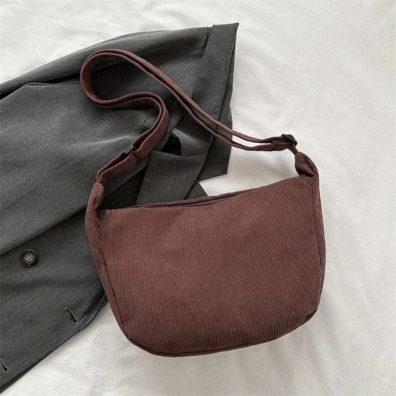 Corduroy Lazy Wind Everything Japanese Literary Single Shoulder Crossbody Student Casual Korean Female Simple Dumpling Bag