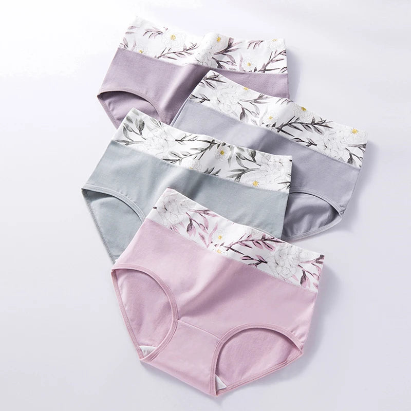 4Pcs Women Cotton Panties High Waist Underwear Print Ladies Briefs Soft Underpants Breathable Plus Size M-4XL Sexy Lingerie