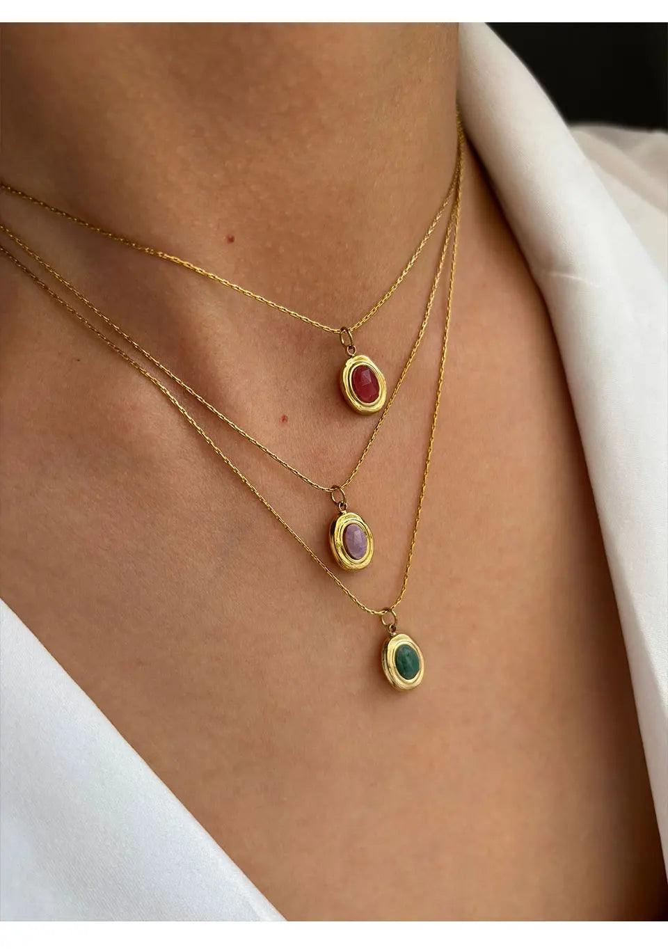 GHIDBK Fashionable Stainless Steel Natural Stone Pendant Necklace Gold-Plated Women's Party Dailys Versatile Jewelry Gifts