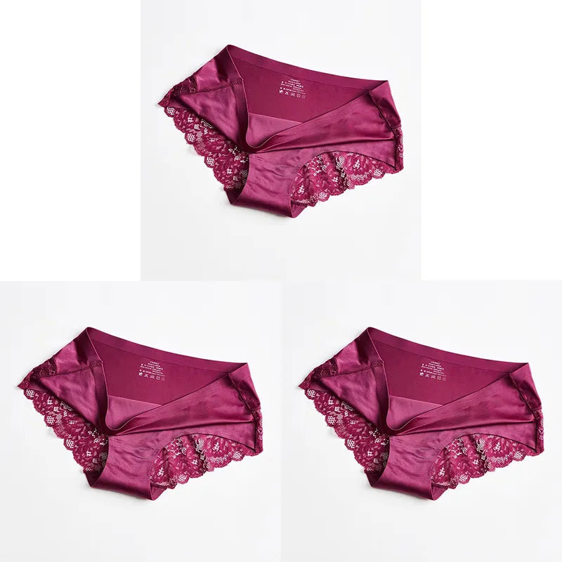 1/3PCS/Set Women's Panties Lace Underwear Sexy Lingerie Ice Silk Briefs Soft Seamless Underpants