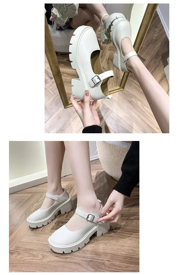 Lolita Shoes Japanese Girl Platform Black high heels fashion Round Toe Mary Jane Women Patent faux Leather Student Cosplay Shoes