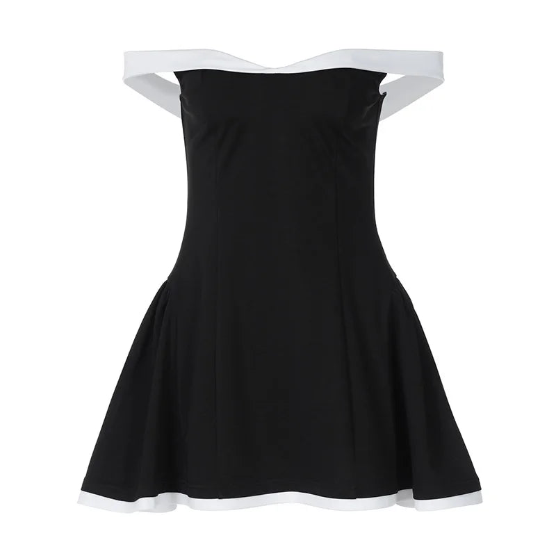 2025summer Off-shoulder Strapless Sexy Mini Dress Women Fashion Patchwork Sleeveless Backless High Waist A-line Club Party Dress