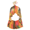 Kliou Colorful Print 2 Piece Set Woman Summer Trend Halter Backless Ruffles Camisole Tops+Elastic Waist Shorts Beach Style Suits