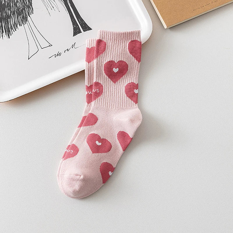 Cute Harajuku Strawberry Love Sweet Socks Middle Tube Breathable Fashion Autumn And Winter Casual Socks