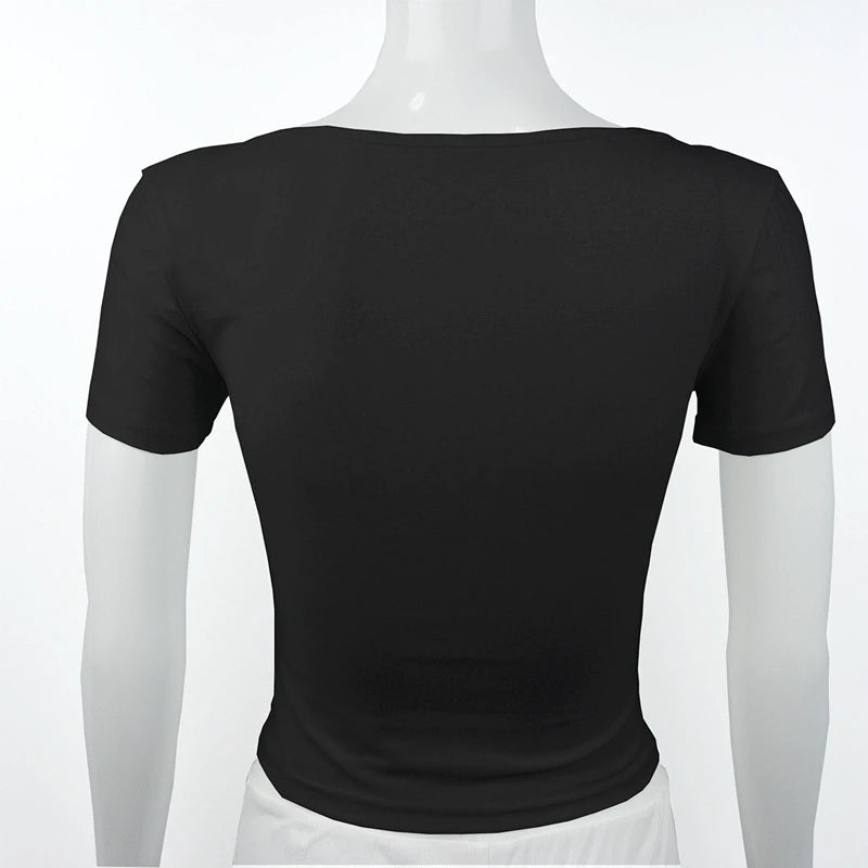Short Sleeve T-shirt for Women Summer 2026 Solid Color Elastic Square-cut Collar slim fit Tops Sexy Y2k Street Wear Tee Fashion