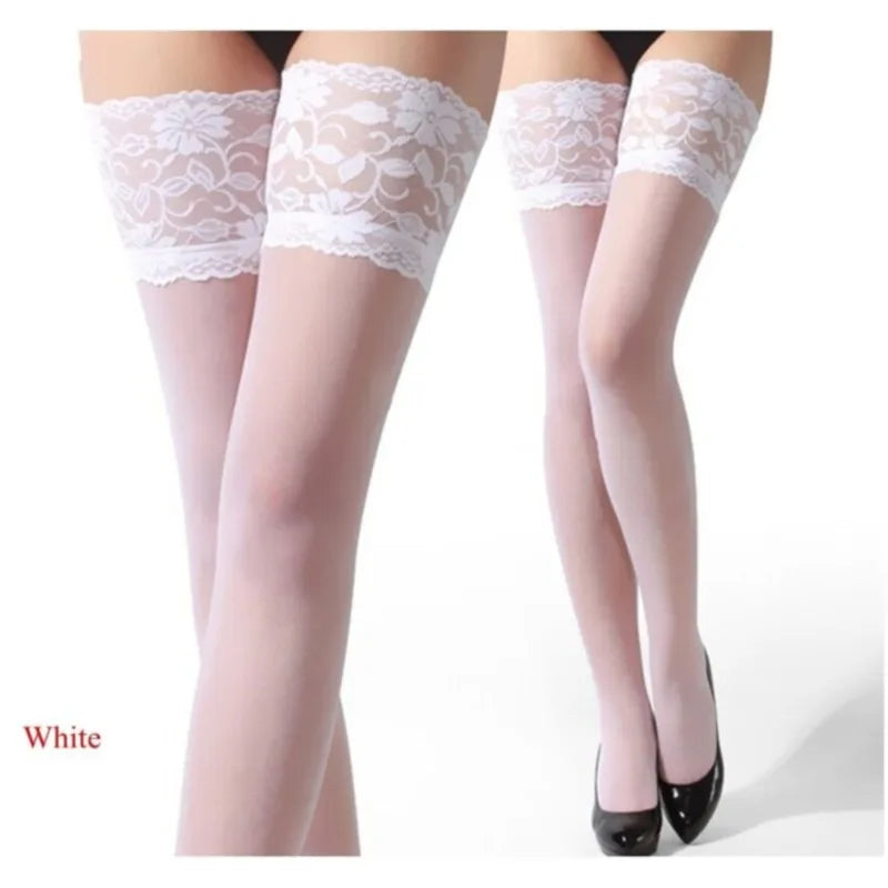 1Pair Women's Sexy Stocking Sheer Lace Thigh High Stockings Nets For Women Female Stockings Pink Purple Skin Red